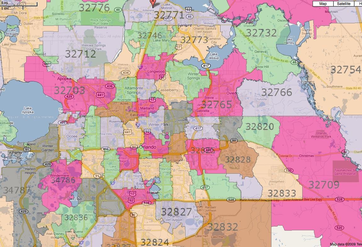 Orlando fl zip code map